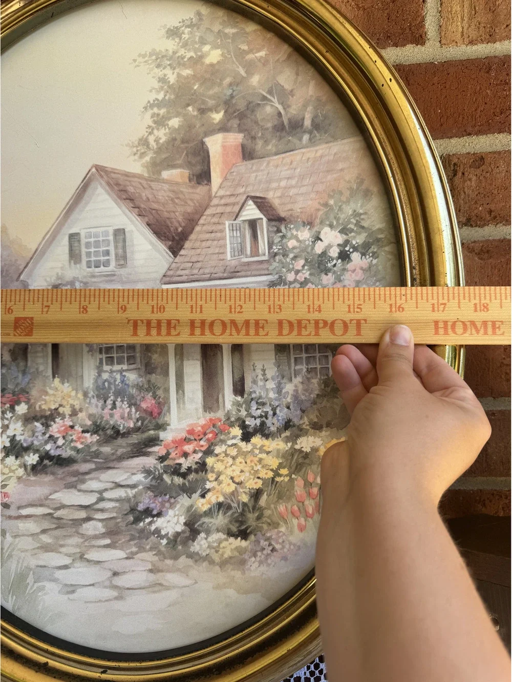 Vintage HOMCO Oval Gold Picture Frame with Cottage House Print